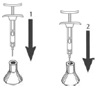 gently insert the exposed needle into the Point-Lok® device opening at the top of the Point-Lok® device - Illustration