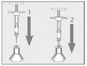 gently insert the exposed needle into the Point-Lok® device opening at the top of the Point-Lok® device - Illustration