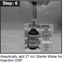 Aseptically add 27 mL Sterile Water for Injection USP - Illustration