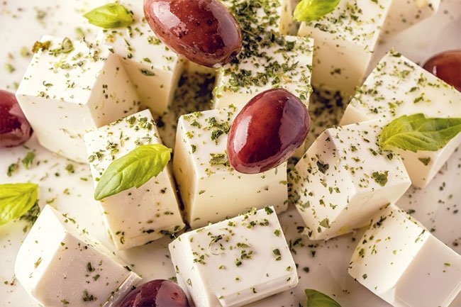 Feta cheese is low in fat and calories and it has B vitamins, vitamins A and K, folate, pantothenic acid, iron, and magnesium.