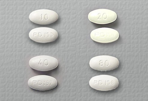 atorvastatin (Lipitor) tablets of 10, 20, 40, and 80 mg.