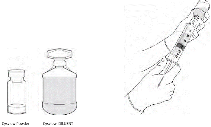 Attach a needle to the syringe and withdraw 50 mL of the diluent - Illustration