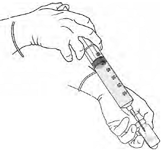 inject 10 mL of the diluent from the syringe into the powder vial - Illustration