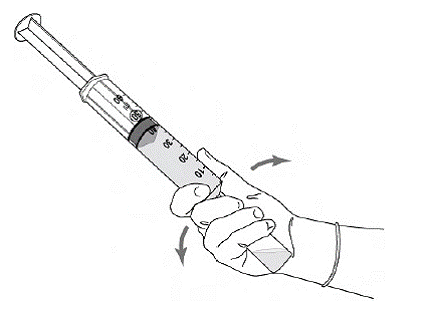 Hold the powder vial and syringe in a firm grip - Illustration