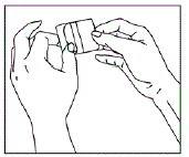 Using the other half of the protective liner as a handle, apply the sticky side of the patch to the selected area of the child's hip  - Illustration