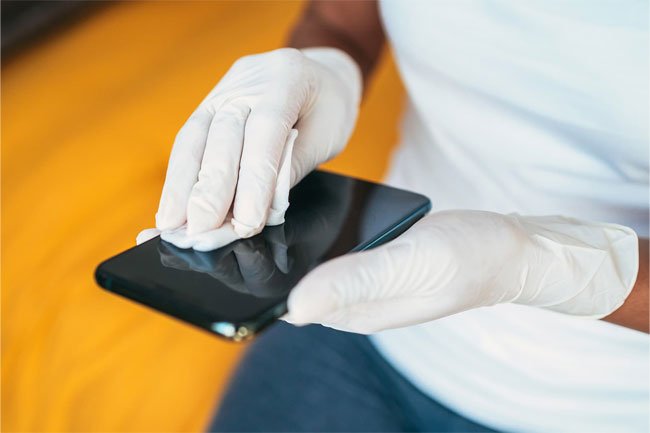 Do not use bleach to clean your phone because it could damage the protective coating.
