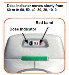 The dose indicator shows the total number of doses left in the inhaler  - Illustration