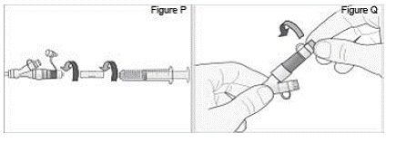 Connect the syringe to the syringe connector, Replace the white cap on the longer straight (green) connector - Illustration