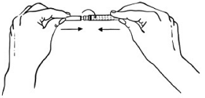 Hold the syringe firmly and twist the needle cap clockwise - Illustration