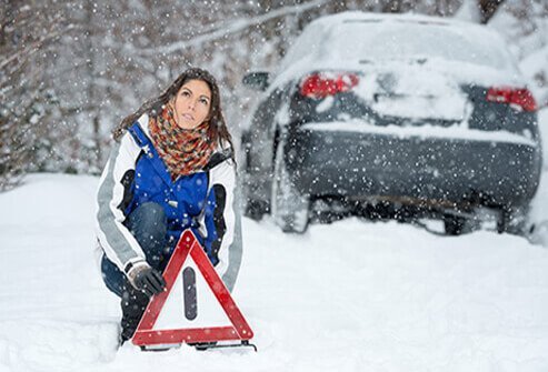 Have food for emergency preparedness and other supplies in your car in case you get stranded in harsh winter weather.