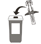 Put your used syringe in an FDA-cleared sharps disposal container immediately after use - Illustration