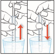 Place the tip of the oral syringe against the inside of the cheek and gently push the plunger until all the EPIDIOLEX in the syringe is given. - Illustration