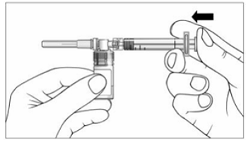 Slowly push the plunger of the pre-filled syringe all the way in. This will push all of the liquid from the syringe into the vial - Illustration