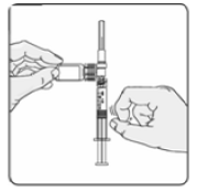 Turn the syringe so that the needle end is pointing up. Remove any air bubbles by tapping the outside of the syringe with your fingers - Illustration