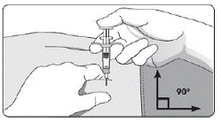 Using your dominant hand, insert the needle quickly at a 90° angle to the skin surface  - Illustration