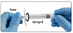 Gently screw the white plunger rod into the remaining gray stopper in Syringe B - Illustration