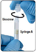 Unscrew and discard the clear cap from Syringe A - Illustration