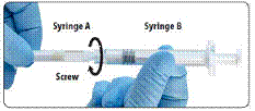 Join the two syringes together by pushing and gently screwing until secure - Illustration