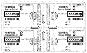 The product strength of your fentanyl buccal tablets will be printed in the boxed area shown as XXX mcg - Illustration