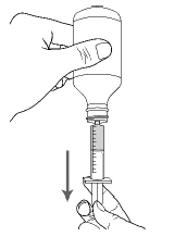 Slowly pull the plunger of the oral syringe to withdraw the prescribed dose. - Illustration