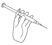 Hold the FIRAZYR prefilled syringe in 1 hand,
between your fingers and thumb - Illustration