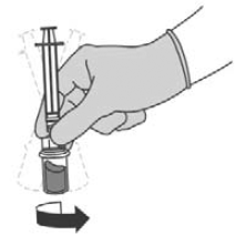 Holding the vial adaptor detach the syringe from the vial by unscrewing the syringe from the vial adaptor. - Illustration