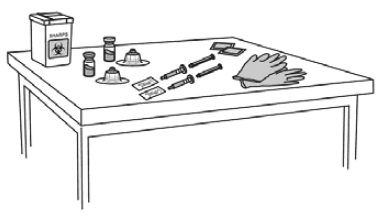 Firmly press the vial adaptor (p) onto the vial containing the FIRMAGON powder until the adaptor snaps into place. - Illustration