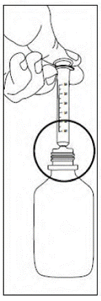 Remove the cap and push the syringe tip firmly into the orifice - Illustration