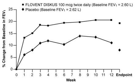 A 12-Week Clinical Trial Evaluating FLOVENT DISKUS 100 mcg Twice Daily in Adults and Adolescents Receiving Bronchodilators Alone - Illustration