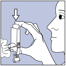 Spray the inhaler 1 time into the air - Illustration