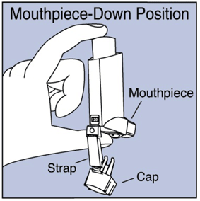 Hold the inhaler with the mouthpiece down - Illustration