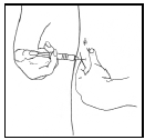 Pinch up a large area of skin between the finger and thumb - Illustration