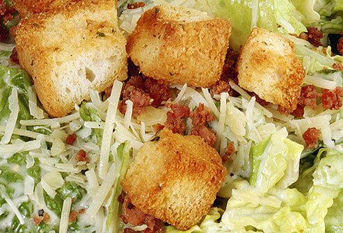 A close up of Caesar salad.