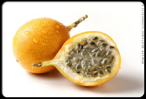 Passion fruit, or purple granadilla ('little pomegranate' in Spanish).