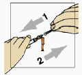 Pull the green protection cover away from the capped needle - Illustration