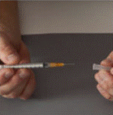 Use 1 hand to hold the GATTEX vial steady - Illustration