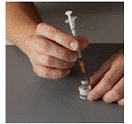Turn the GATTEX vial and plastic dosing syringe upside
down - Illustration