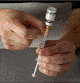 Remove the plastic dosing syringe and needle from the
GATTEX vial  - Illustration