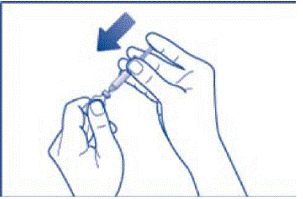  Hold the vial and syringe together, with
the needle still inserted into the vial - Illustration