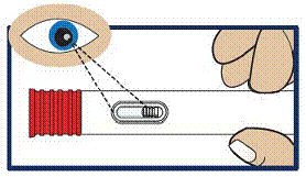 Look at the liquid medicine through the viewing window.
It must be clear and colorless, or a pale yellow - Illustration