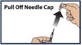 Pull the red needle cap straight off of the syringe - Illustration