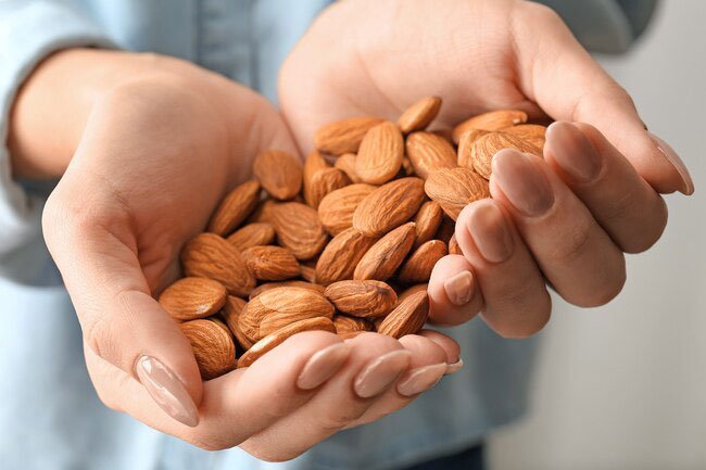 One ounce of almonds packs around 165 calories, 6 grams protein, 6 grams of carbohydrates, and 3.5 grams fiber.