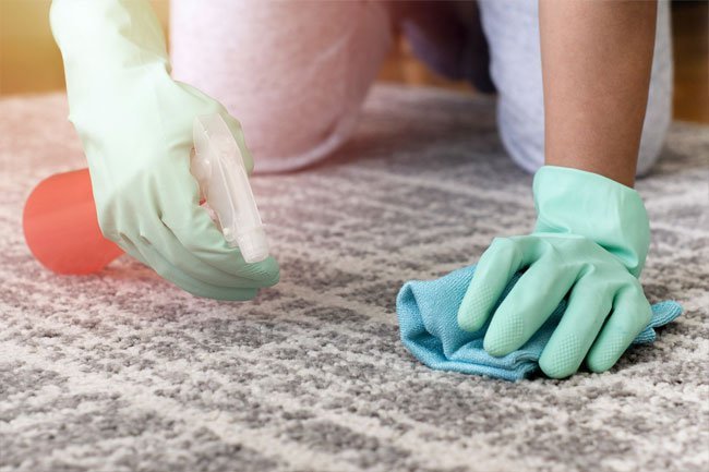 Clean urine, mucus or baby formula on carpet with a mixture of water and vinegar and keep blotting the area until the stain disappears.