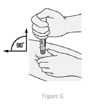 Keep the Pen held straight (90° angle) and flat to the raised injection site area, and with the Viewing Window visible to you - Illustration