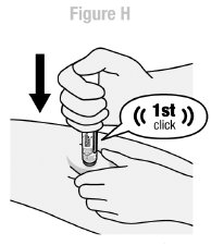 Firmly push the body of the Pen down against the injection site to engage the Orange Activator and begin injection - Illustration