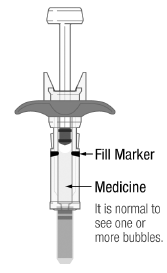 Do not use if medicine is not near fill marker. Do not use if medicine is cloudy, discolored, or has particles in it. - Illustration