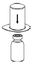 push the plastic spike at the blue end of the Mix2Vial transfer set firmly - Illustration