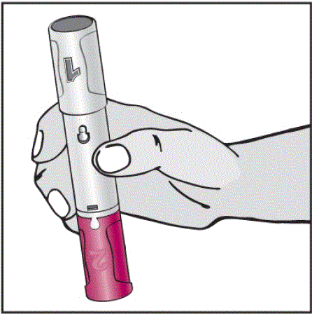 With your other hand, pull the gray cap (Cap # 1) straight off (do not twist the cap). Make sure the small needle cover of the syringe has come off with the gray cap (Cap # 1) - Illustration