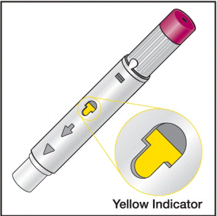 When the injection is finished, slowly pull the Pen from your skin. The white needle sleeve will move to cover the needle tip - Illustration