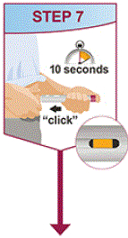 When the injection is completed, slowly pull the Pen from the skin. The white needle sleeve will cover the needle tip - Illustration